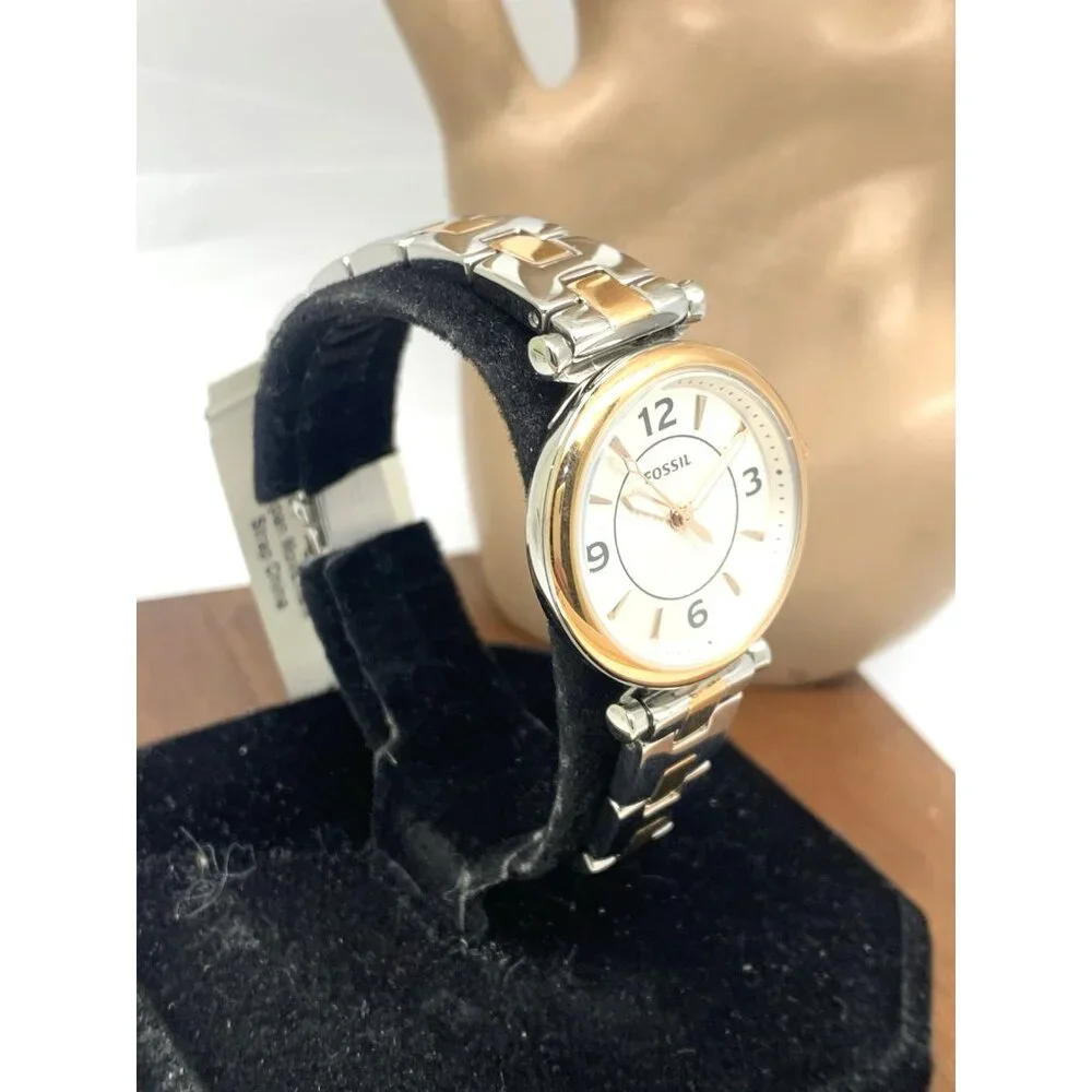 Fossil Women's Watch ES5201 Quartz Two Tone Silver Rose Gold Steel 28mm